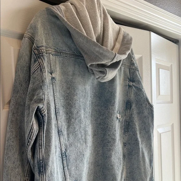Free People Blue Jean Jacket with Gray Hood - Picture 7 of 8